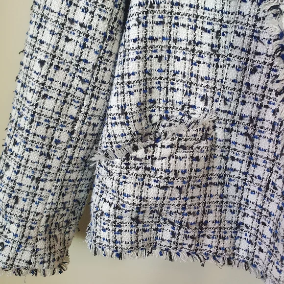 H&M Tweed blazer coat Sze 8 blue white textured Office corporate casual woman's - Picture 3 of 5